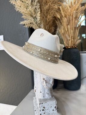 Hand made one of a kind Rhinestone Pearl-Accent Fedora Cowboy Hat